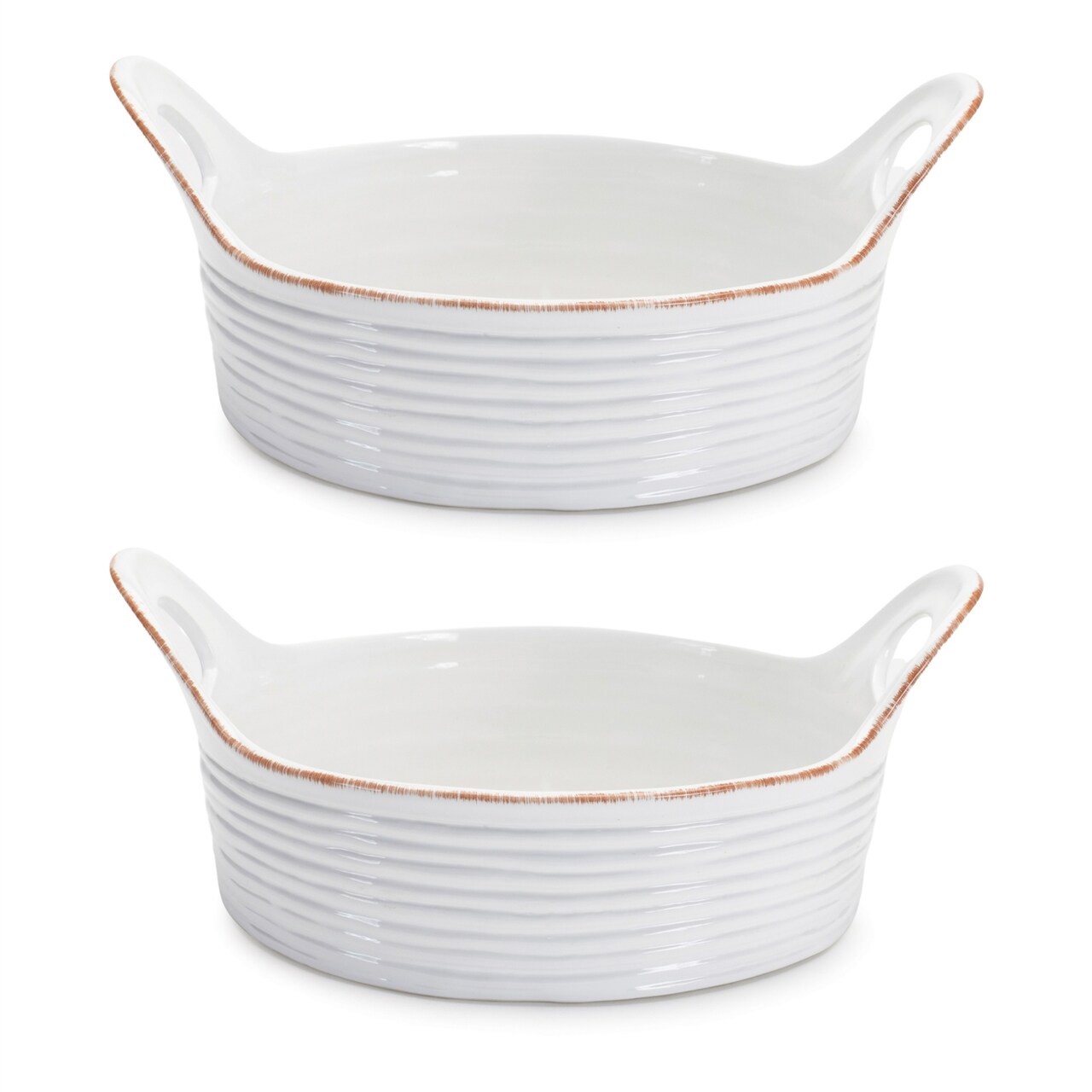 Melrose Rustic Bucket Style Round Ceramic Bowls - 11.5" - Set of 2